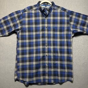Ariat Pro Series‎ Mens Plaid Button Down Shirt L G Stretch Blue Black Gray